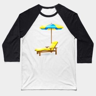 Beach-bed and Umbrella in Blue and Yellow Baseball T-Shirt